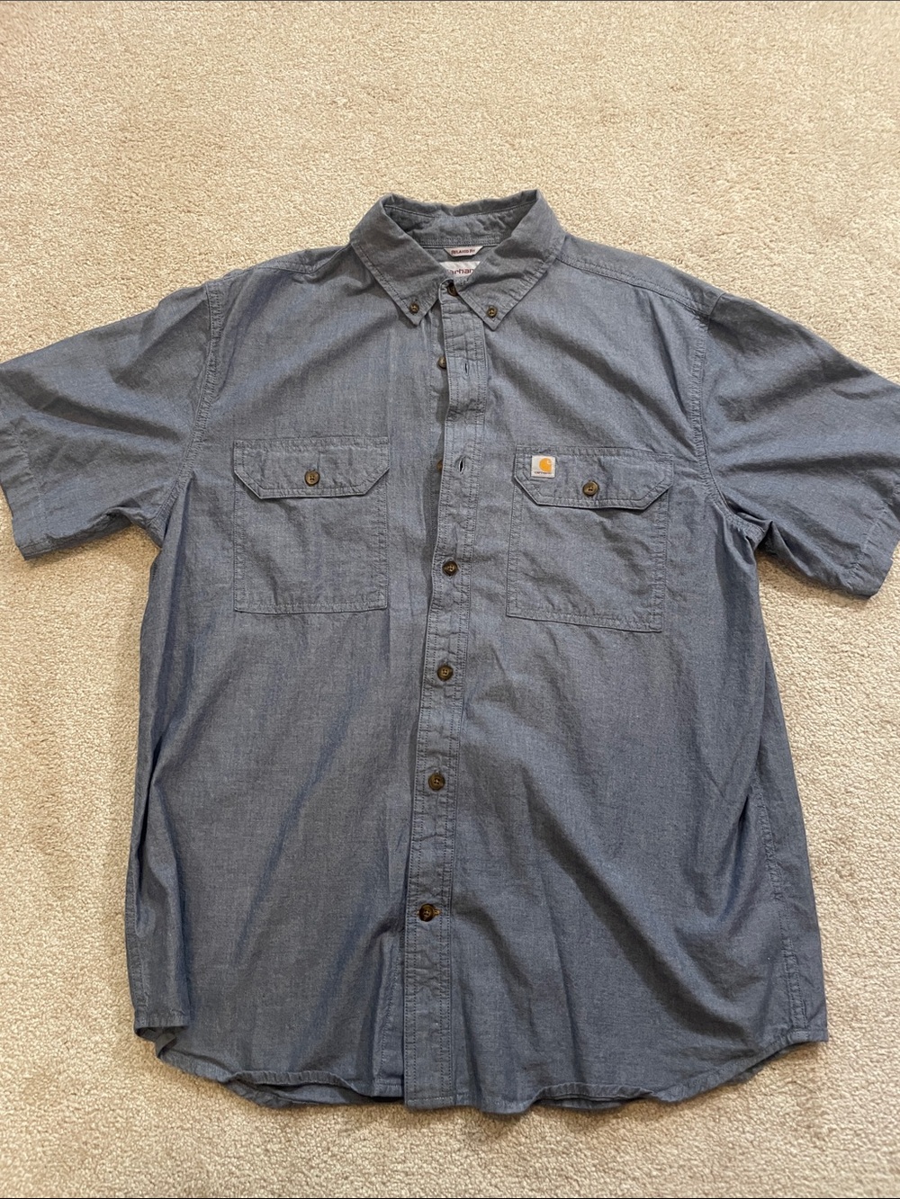 Carhartt Men’s Short-Sleeve Button-Down Shirt — Denim Blue
